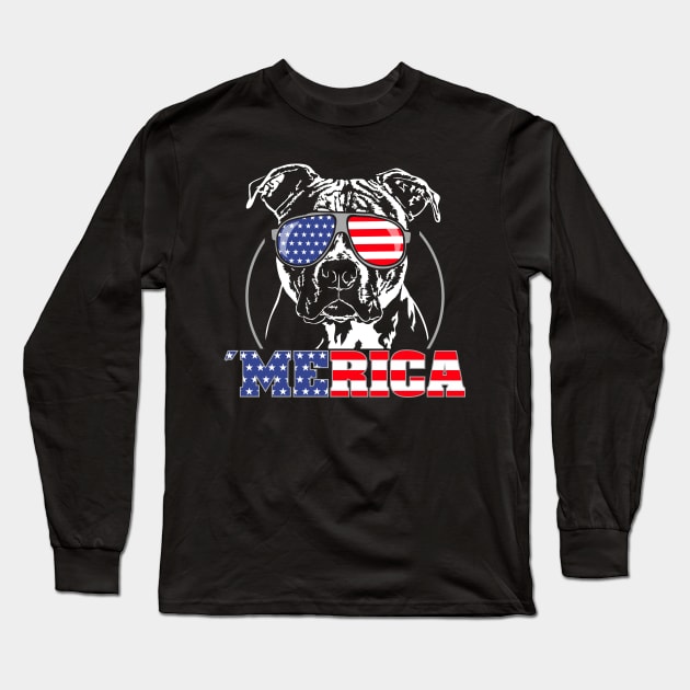 Proud Patriotic Merica Pitbull American Flag sunglasses Long Sleeve T-Shirt by wilsigns